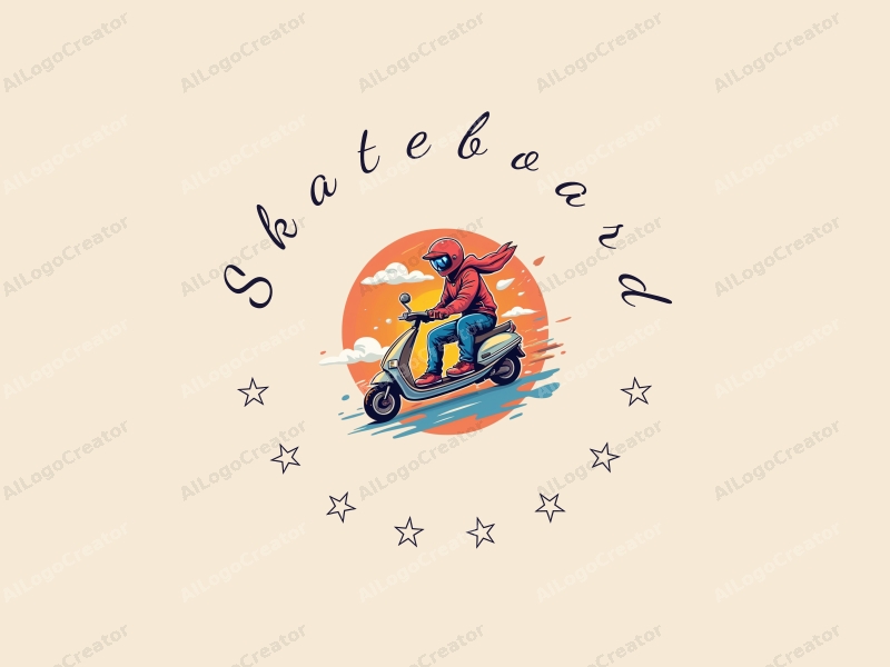 playful design features a vibrant skateboard and scooter in motion, with dynamic flying elements, combined with a clean background.