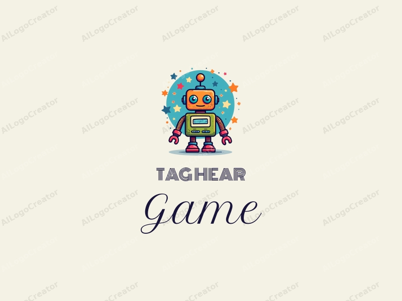 playful design features colorful stars and a stylized robot, combined with a fun and engaging background.