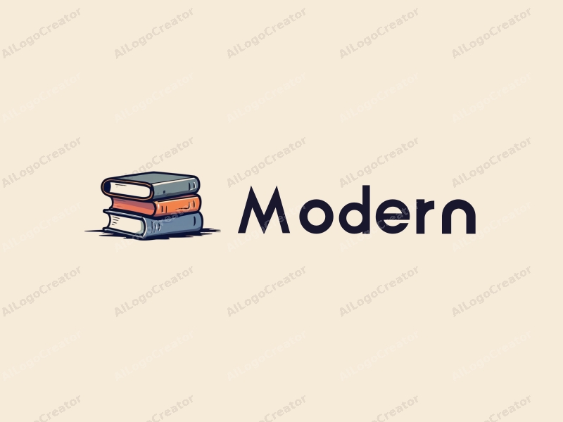 minimalist design features stylized books, clean lines, and a modern approach combined with a simple background.