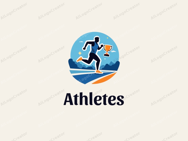 modern design features a stylized runner in motion, a trophy symbolizing victory, and a clean background with blue accents.