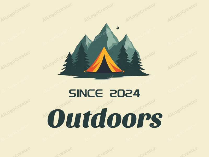 a modern design featuring a stylized camping tent and a mountain range, combined with a clean background and a harmonious composition.