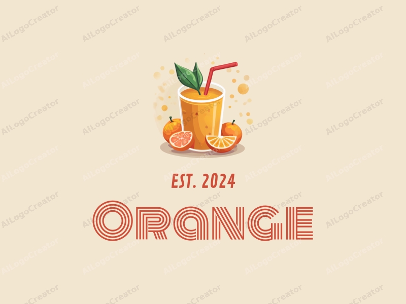 playful design features a vibrant orange, a stylized juice splash, and a cheerful drink cup, combined with a clean background.