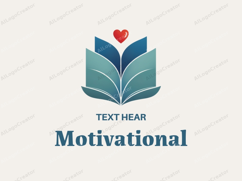 modern design features stylized books and a heart symbol, representing motivation and inspiration, combined with a clean background in blue and green tones.