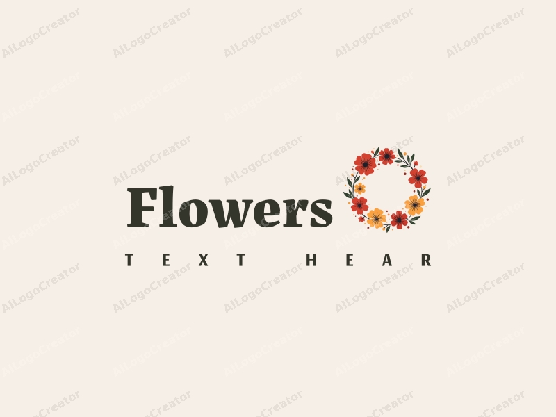 playful design features vibrant flowers and petals arranged in a circular wreath, complemented by playful leaves, all set against a clean background.