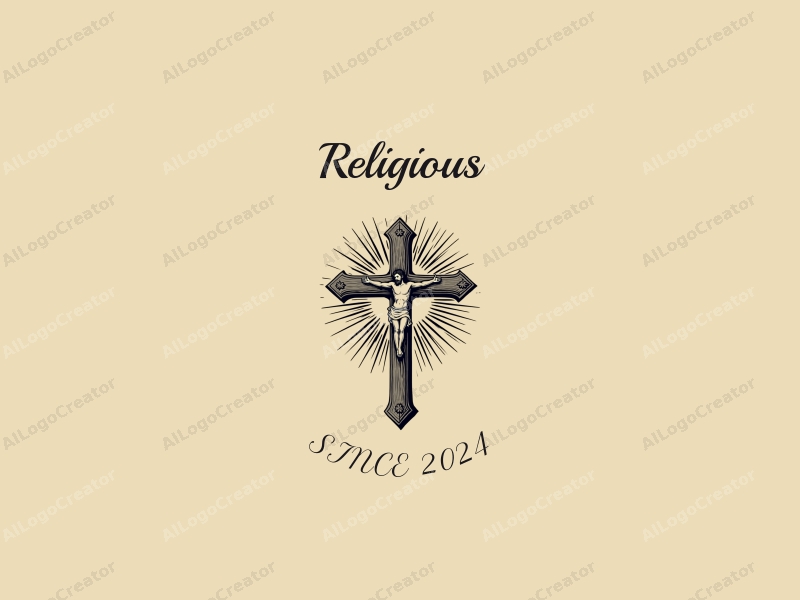 vintage design features a prominent cross, surrounded by a halo, with a hand gesture incorporated, all in a harmonious composition with a clean background.