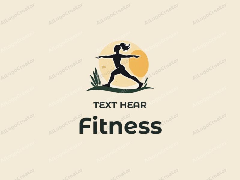 modern design features dynamic fitness elements, a stylized yoga pose, and a running silhouette combined with a clean background.