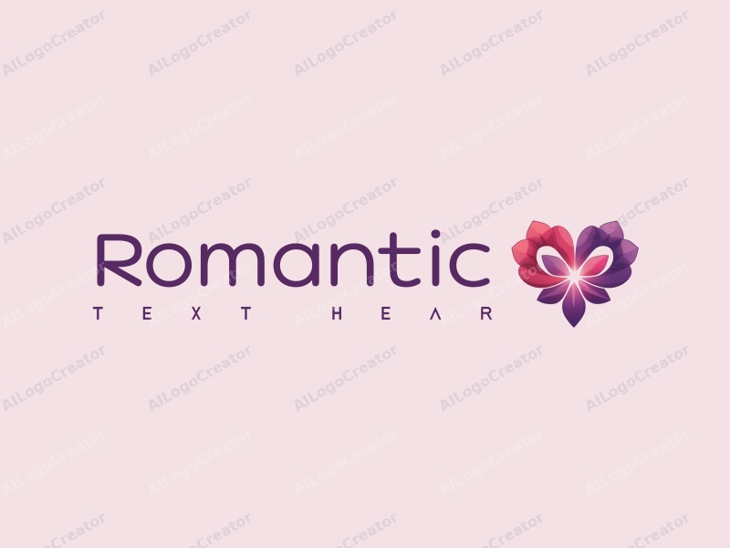 playful design features a heart shape intertwined with flower petals, using a pink and purple color palette, combined with a clean background.