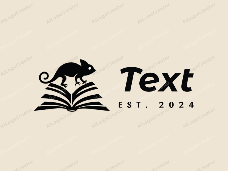 modern design features stylized text and typography, a book silhouette, and a chameleon integrated into the composition, combined with a clean background.