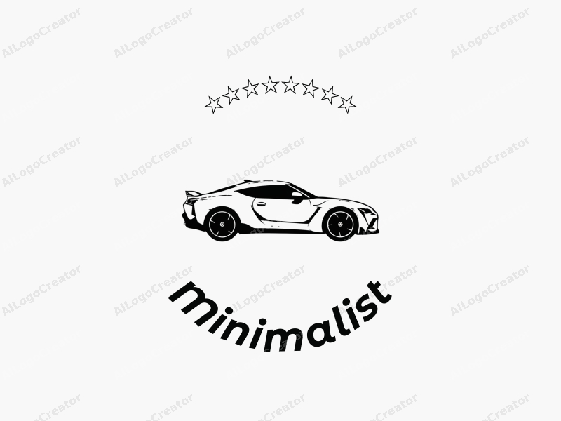 minimalist design features a sleek modern car silhouette with a simple outline, combined with a clean black and white color scheme and a tag style approach.