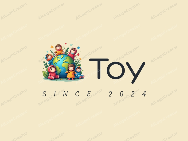 playful design features colorful dolls and puzzles, an interconnected globe, and whimsical toy characters combined with a clean background.