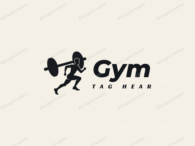 modern design features a stylized dumbbell and a dynamic runner silhouette, combined with a clean background and a harmonious layout.