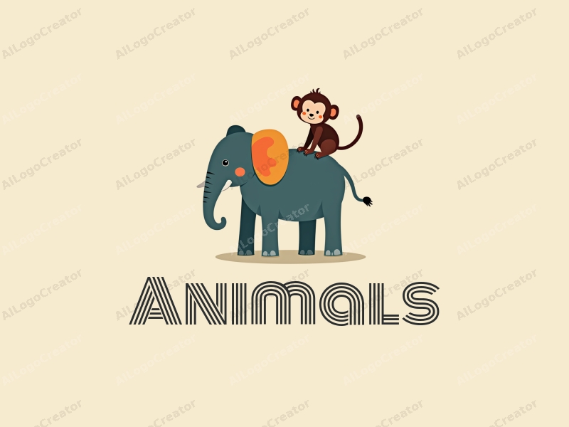 playful design features a colorful elephant and monkey, with a whimsical and fun approach combined with a clean background.