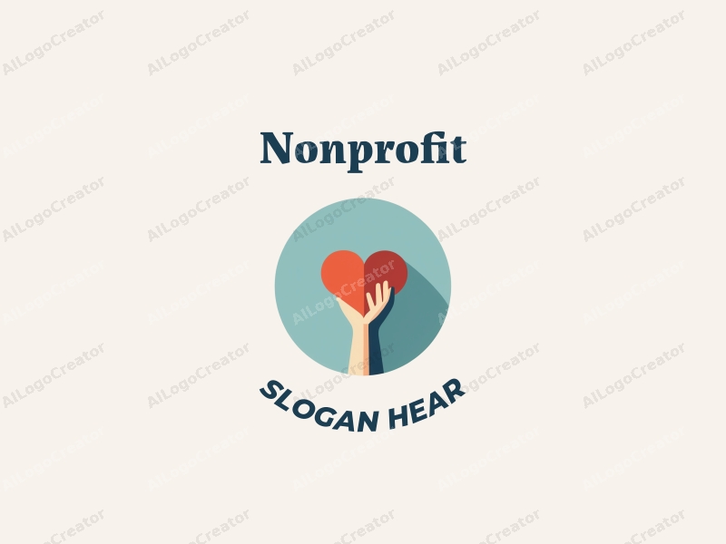 a modern minimalist design featuring a stylized heart and hand symbolizing charity and volunteerism, combined with a clean background in blue and green tones.