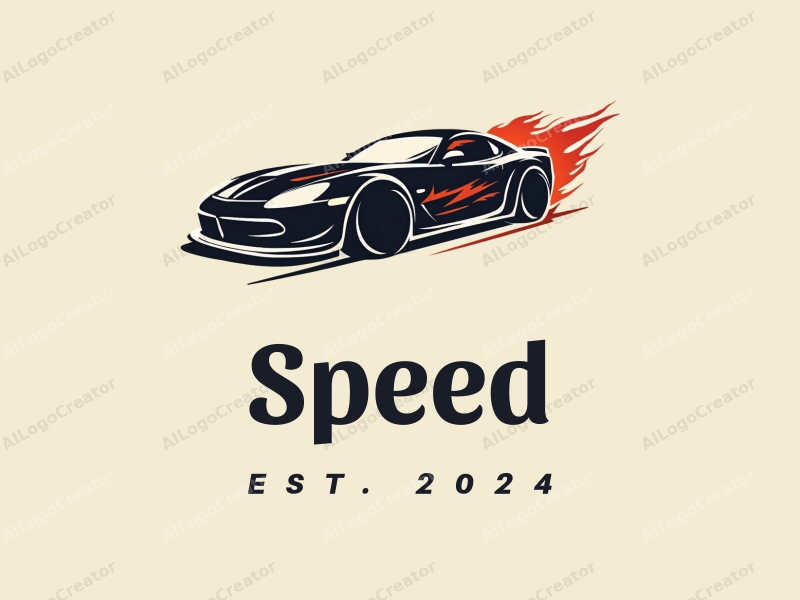 a modern design featuring dynamic lines representing speed, a stylized racing car silhouette, and an abstract engine shape, combined with a clean background.