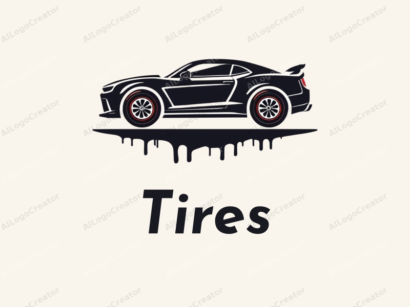 modern design features a stylized tire and car silhouette, combined with a sporty design approach and a clean background.