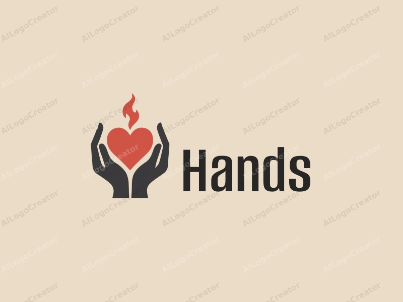 modern design features a stylized hand holding a heart with a flame, combined with a clean background.