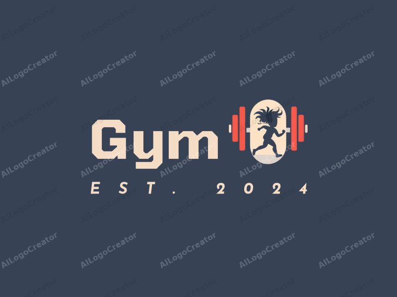 modern design features a stylized dumbbell and a dynamic runner silhouette, combined with a clean background and a harmonious layout.