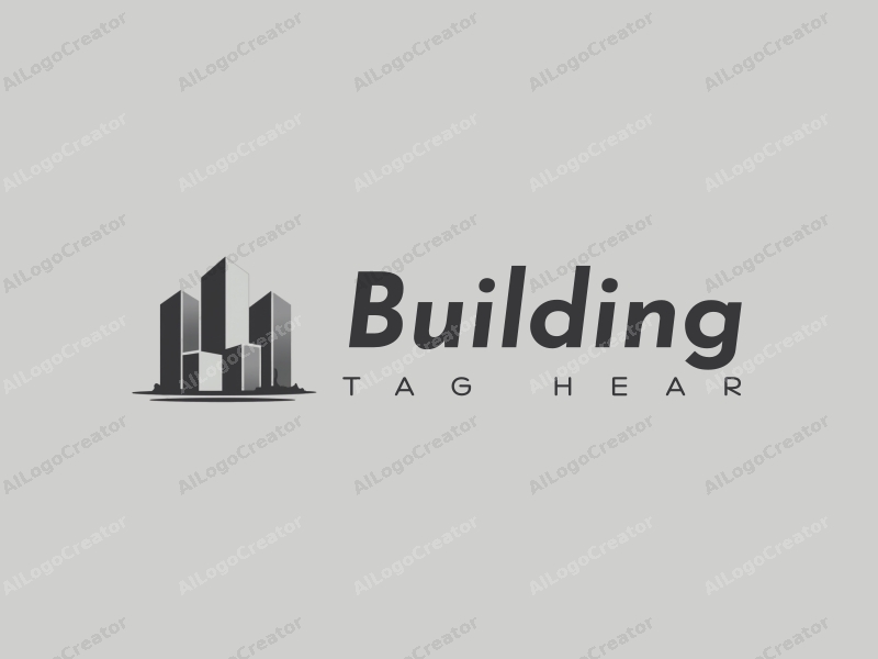 minimalist design features abstract architectural shapes, a stylized construction center, and a modern design approach combined with a clean gray background.