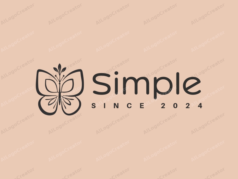 minimalist design features a stylized butterfly and a simple flower, combined with a clean background and a harmonious composition.