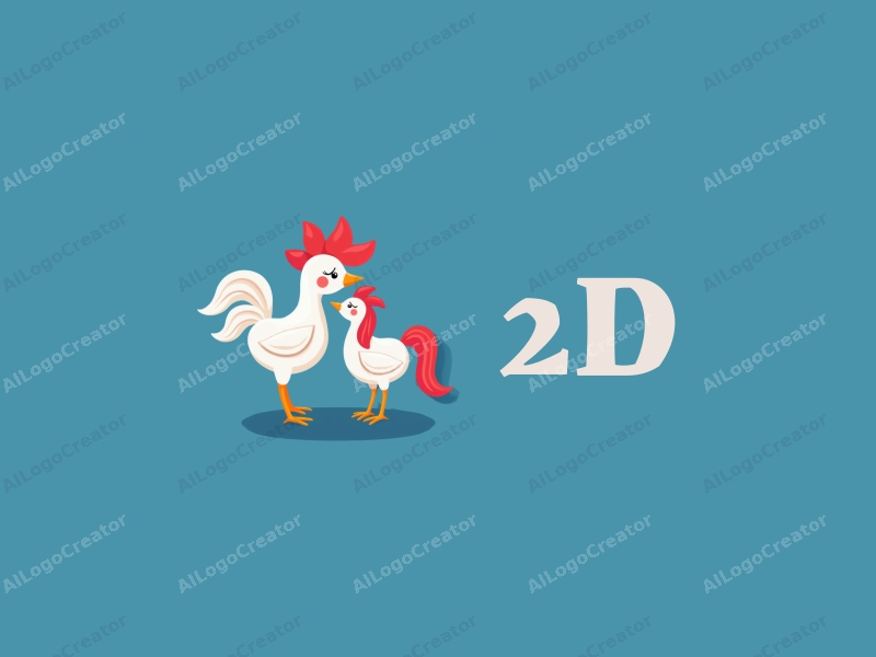 a modern design featuring a stylized rooster and unicorn in a flat 2D style, combined with a clean blue background.