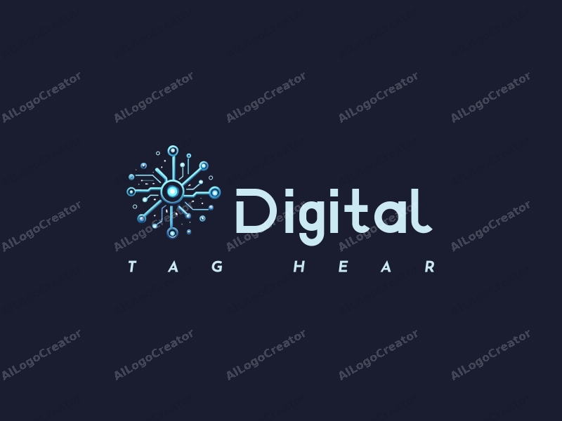 a modern minimalist design featuring digital elements like circuit patterns, futuristic symbols representing knowledge, combined with a clean background in blue and black colors.