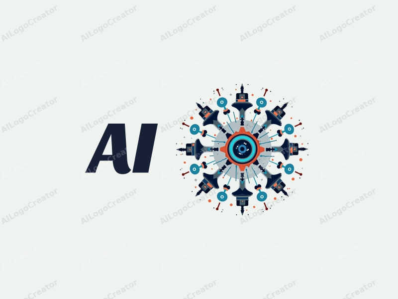 modern abstract design featuring stylized robots and artificial intelligence elements, combined with data analysis and network motifs, using a clean background and harmonious composition.