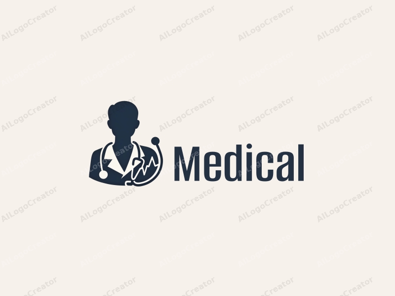 modern design features a stylized hospital silhouette, a doctor figure, a stethoscope intertwined with a heartbeat line, combined with a clean background.