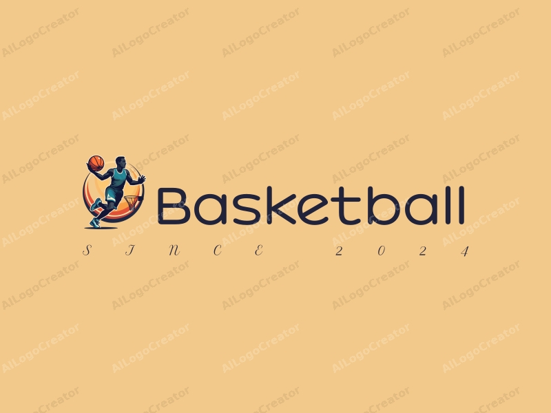 playful design features a dynamic athlete dribbling a basketball, stylized sneakers, and a basketball hoop, combined with a clean background.