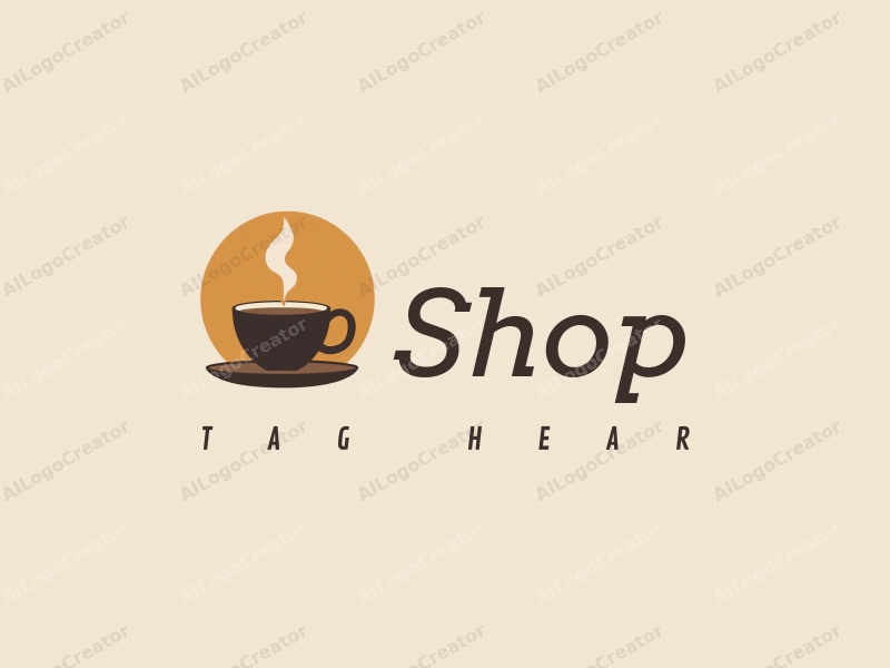 modern design features a stylized coffee cup and tea pot integrated with a shop silhouette, using a clean and simple approach combined with a harmonious background.