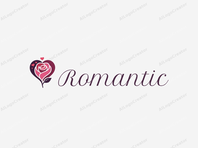 playful design features a stylized rose intertwined with heart shapes, using a pink and purple color palette combined with a clean background.