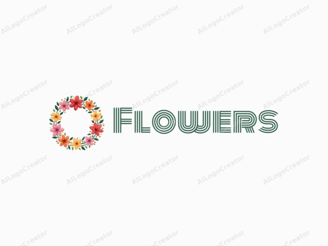 playful design features vibrant flowers and petals arranged in a circular wreath, complemented by playful leaves, all set against a clean background.