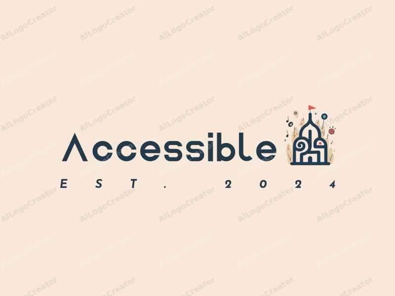 modern design features accessibility elements, inclusive design symbols, musical notes intertwined with architectural shapes, combined with a clean background.