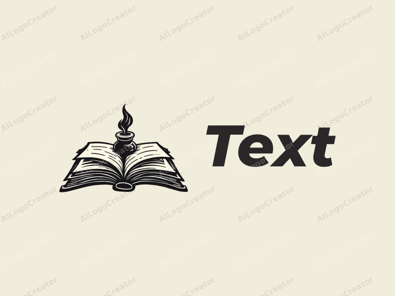 modern design features stylized text and font, an abstract representation of books and ink, combined with a clean background.