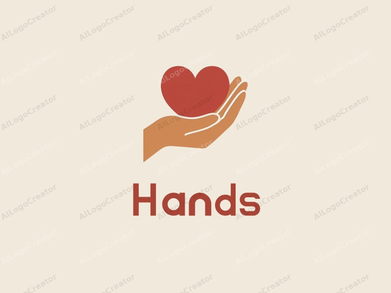 a modern design featuring a stylized hand holding a heart, symbolizing care and life, with skin tone colors and a clean background.