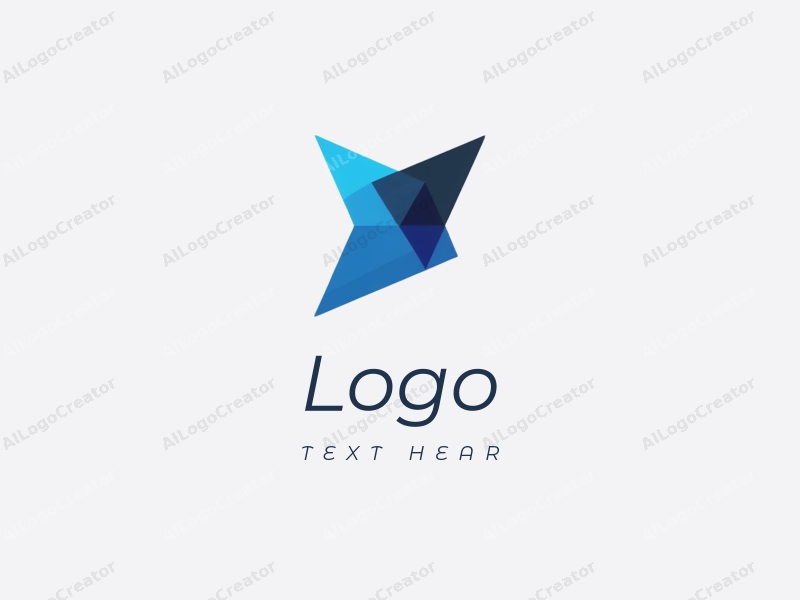 modern design features abstract shapes symbolizing branding and innovation, combined with a blue and black color palette, set against a clean background.