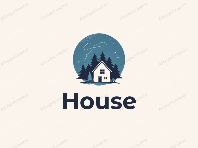 modern design features a stylized house and building silhouette, integrated with the Big Dipper constellation, combined with a clean blue background.