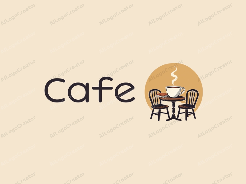 vintage design features a stylized coffee cup, a cozy table and chair setup, and a stack of books, combined with a clean background.