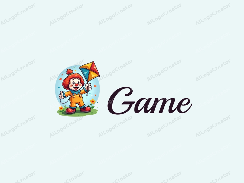 playful design features a whimsical clown character holding a colorful kite, combined with elements of gaming and toys, set against a vibrant and clean background.