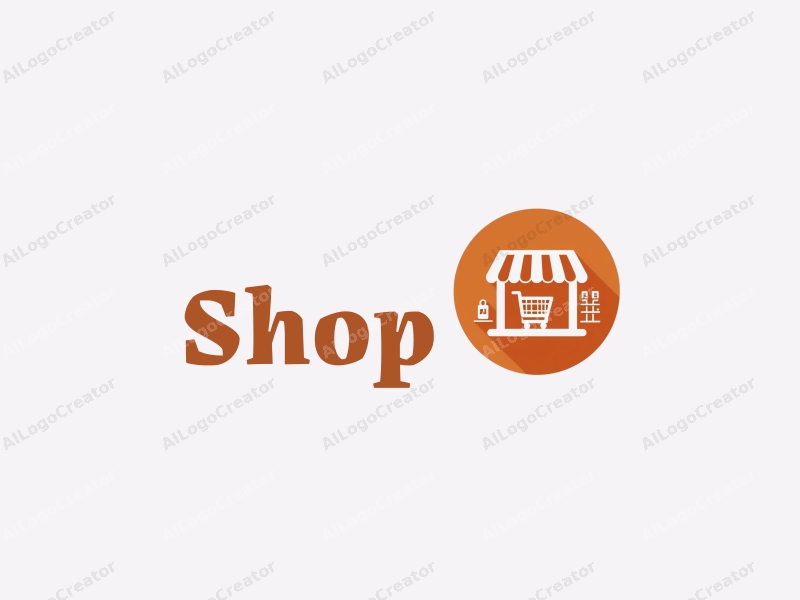 modern design features a stylized shop silhouette, a shopping cart, and shelves, combined with a clean background.