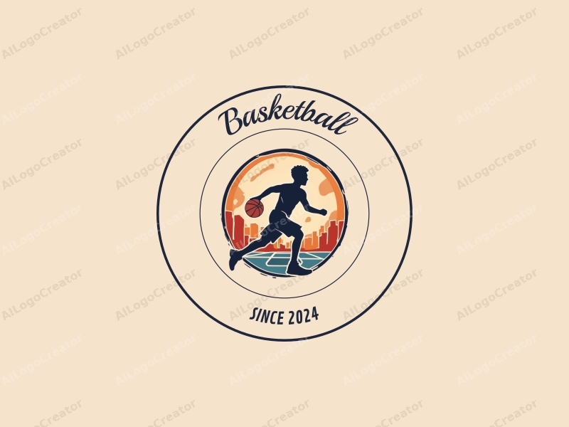 playful design features a stylized basketball, an athlete in motion, and a basketball court background combined with a clean and simple layout.