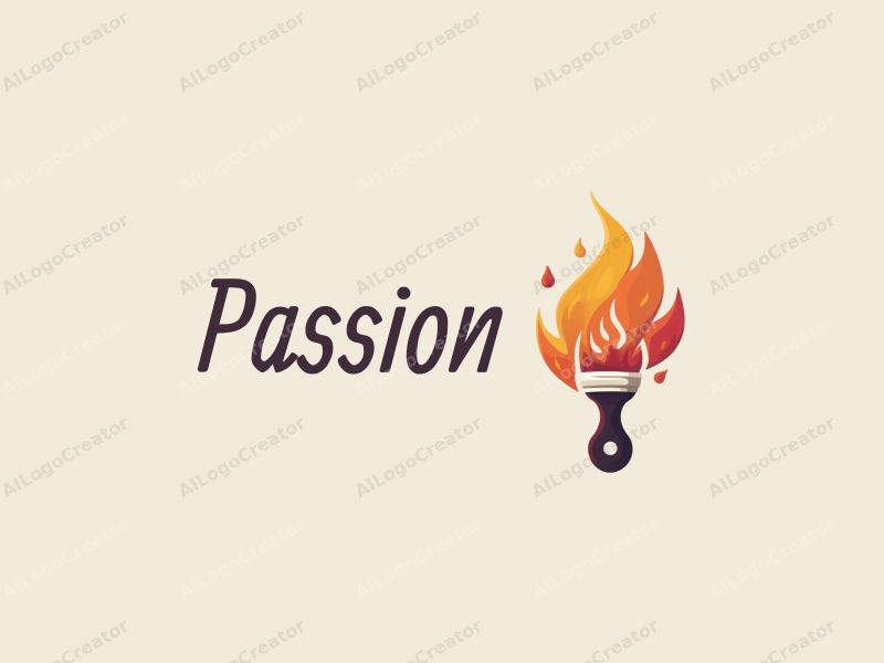 playful design features a vibrant flame intertwined with a stylized paintbrush, creating a dynamic representation of passion and enthusiasm, combined with a clean background.