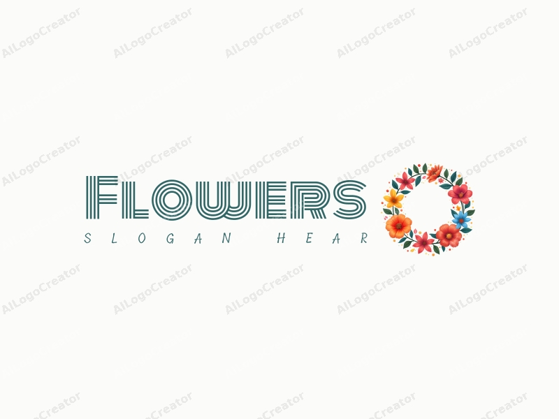 playful design features vibrant flowers and petals arranged in a colorful wreath, combined with a lively bouquet, set against a clean background.