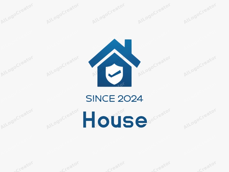 modern design features a stylized house and building integrated with a shield and roof, utilizing a clean and simple composition with a blue color palette.