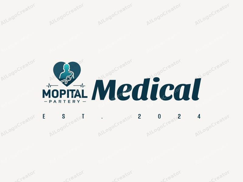 modern design features a stylized hospital silhouette, a doctor figure, a stethoscope intertwined with a heartbeat line, combined with a clean background.