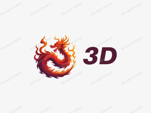 3Dドラゴンが動的な炎と絡み合う、鮮やかな色とクリーンな背景を特徴とするモダンなデザイン。