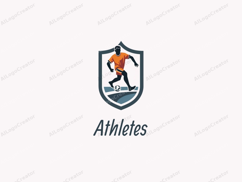 modern design features a dynamic athlete in motion, a stylized representation of a player on a sports field, combined with a clean background and a focus on simplicity and abstraction.