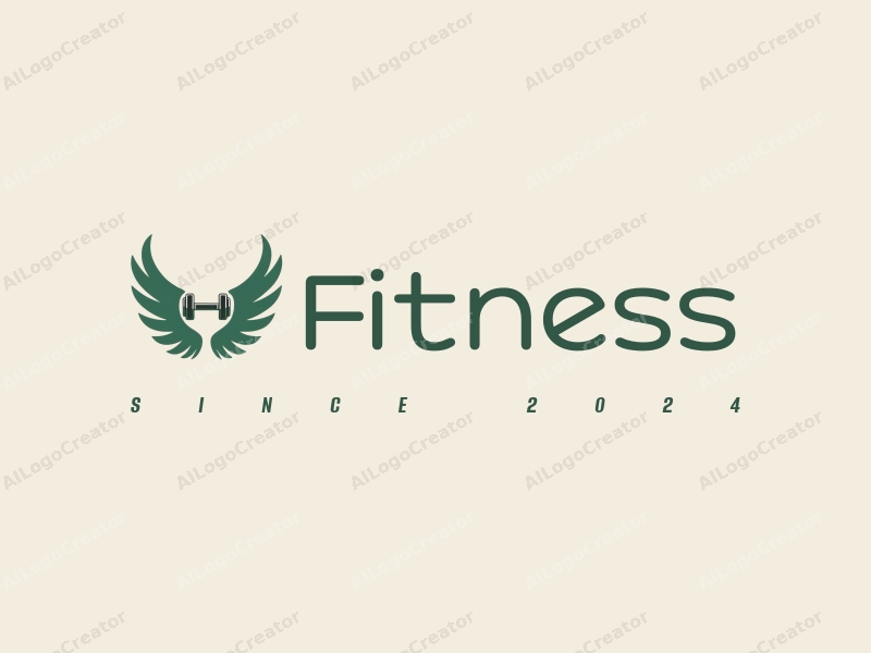 a modern design featuring dumbbells and wings, combining a clean and simple aesthetic with a vibrant green color scheme, emphasizing fitness and movement.