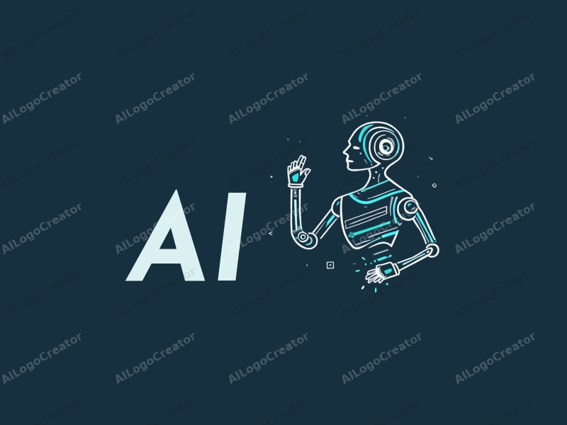 abstract design features a stylized robot and robotic arm intertwined with flowing data streams, using a modern and futuristic approach combined with a clean background.