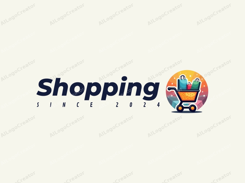 a modern design featuring a colorful shopping cart and shopping bag, combined with a vibrant mall background, emphasizing a clean and harmonious composition.