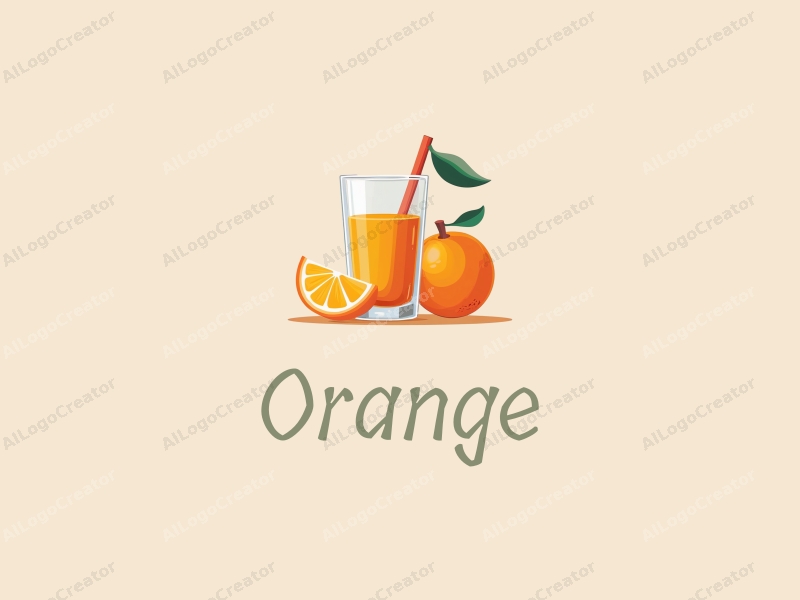 playful design features a stylized orange and a juice glass, combined with a clean background and a vibrant orange color scheme.